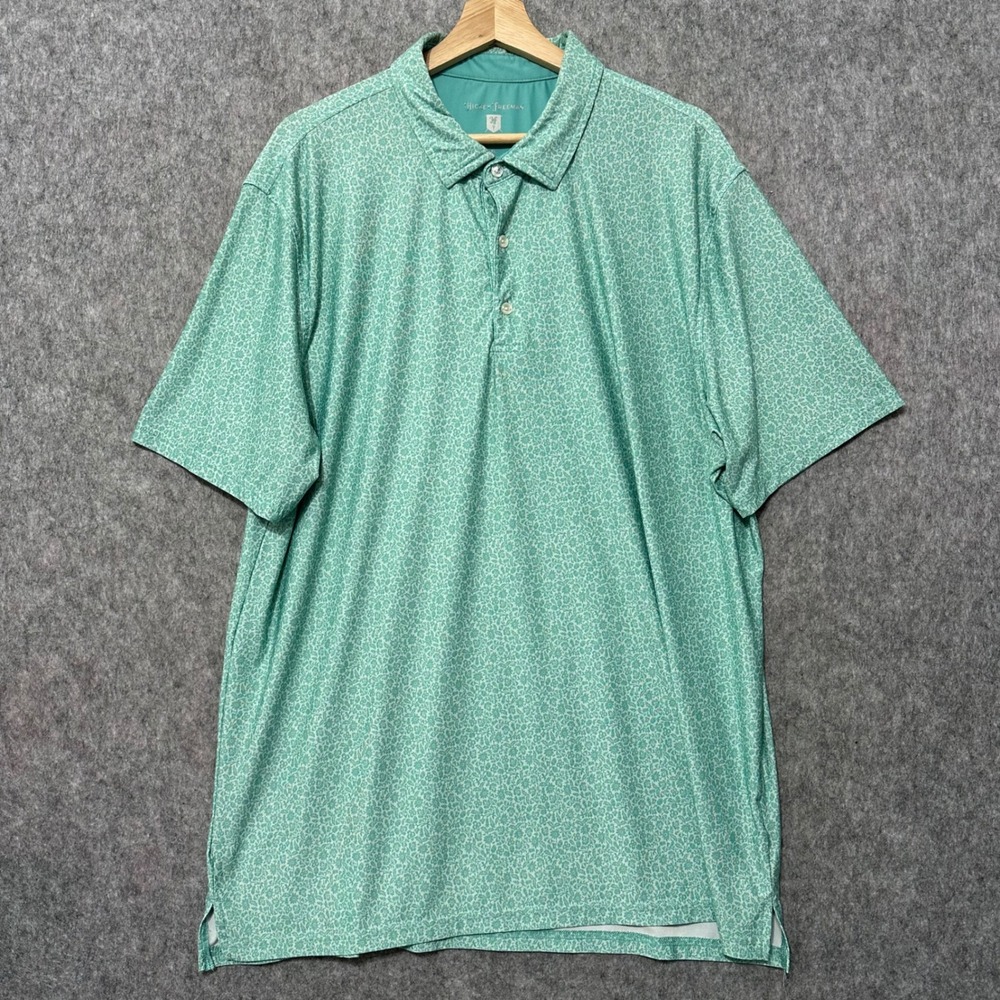 Hickey Freeman Golf Mens XL Green Floral Performance Polo Shirt Short Sleeve
